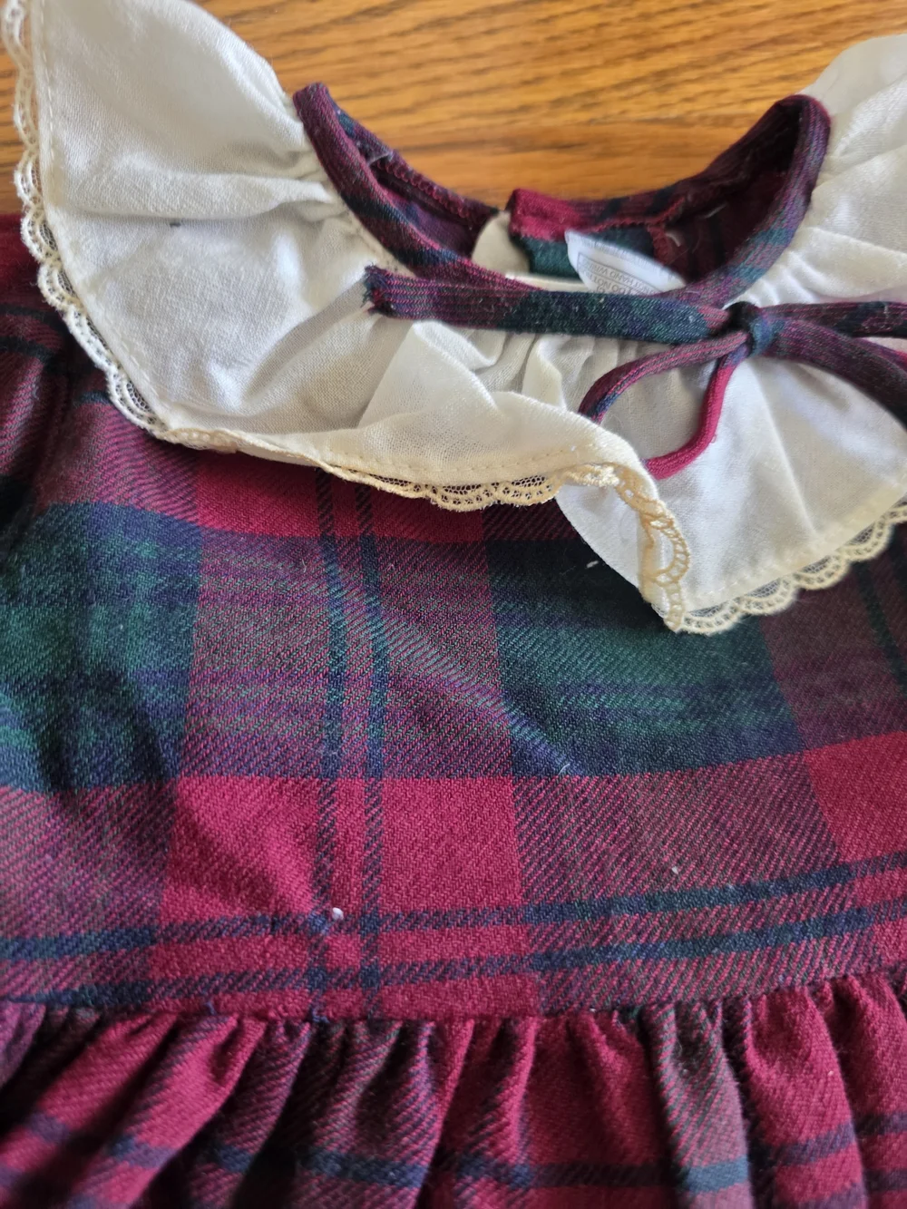 Vintage Burgundy & Forest Green Plaid Dress with White Collar